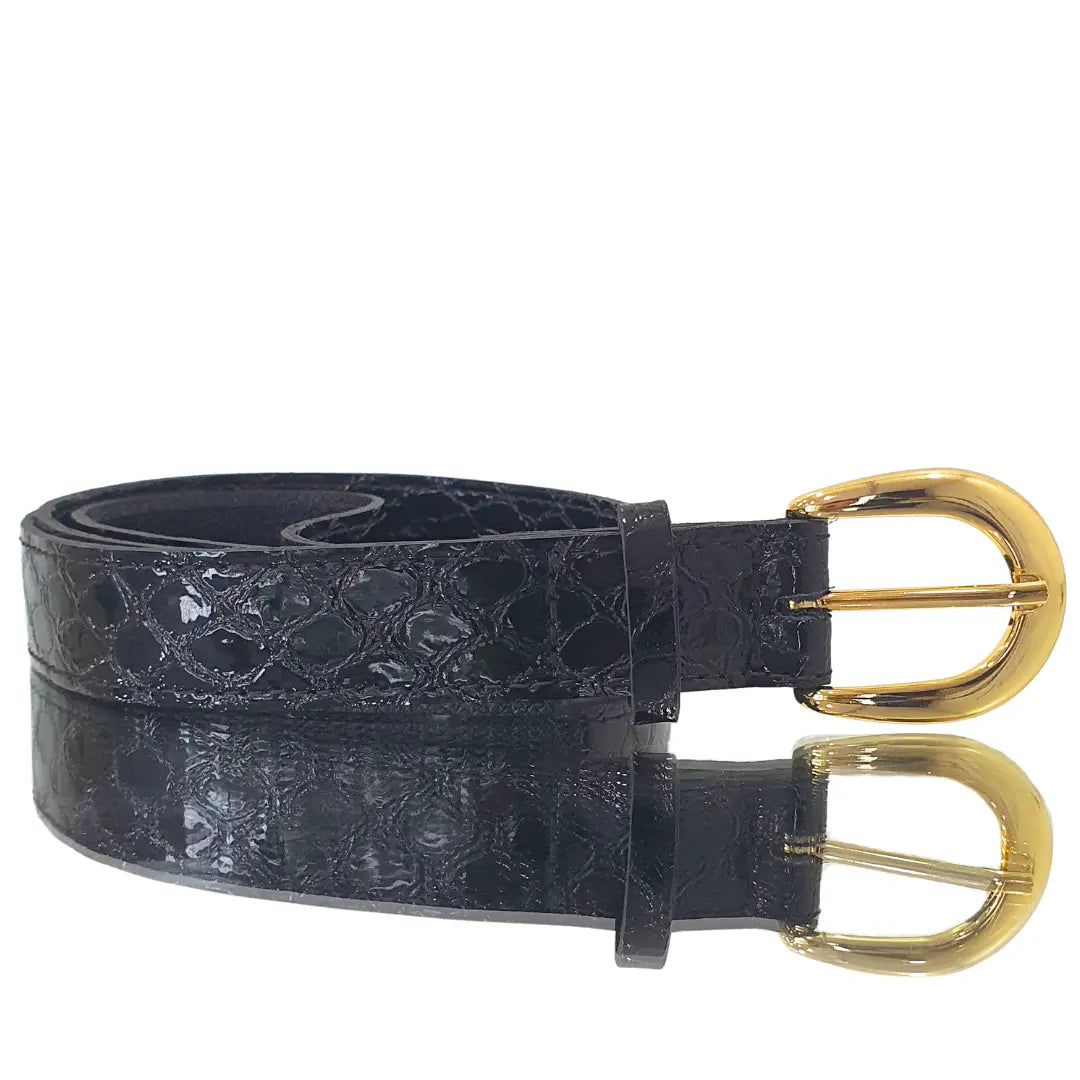 Cinto Couro Legítimo Preto Verniz Croco (2,5cm Larg)