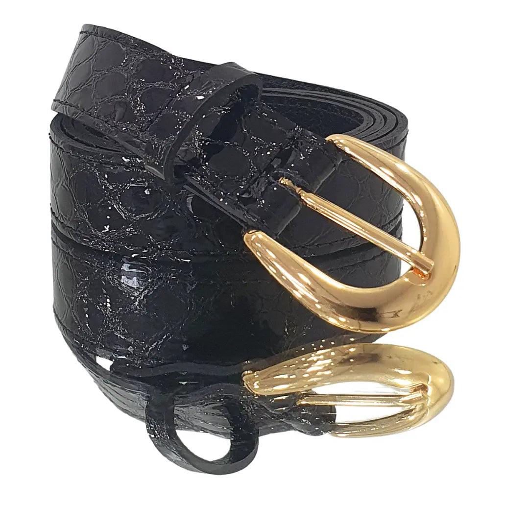 Cinto Couro Legítimo Preto Verniz Croco (2,5cm Larg)