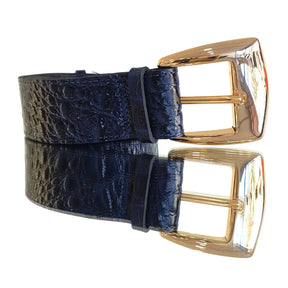 Cinto Couro Legítimo Azul Marinho Croco (3,5cm Larg)