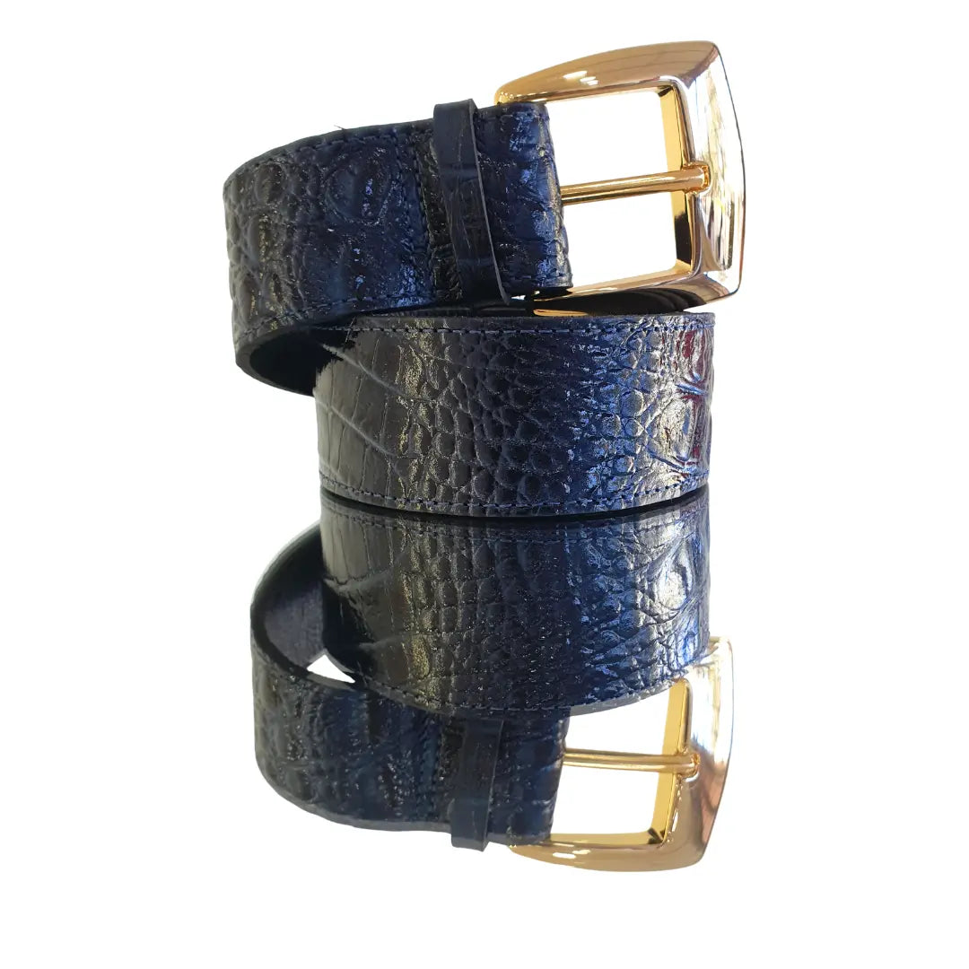 Cinto Couro Legítimo Azul Marinho Croco (3,5cm Larg)