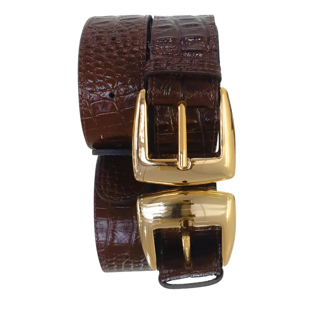 Cinto Couro Legítimo Marrom Croco (3,5cm Larg)
