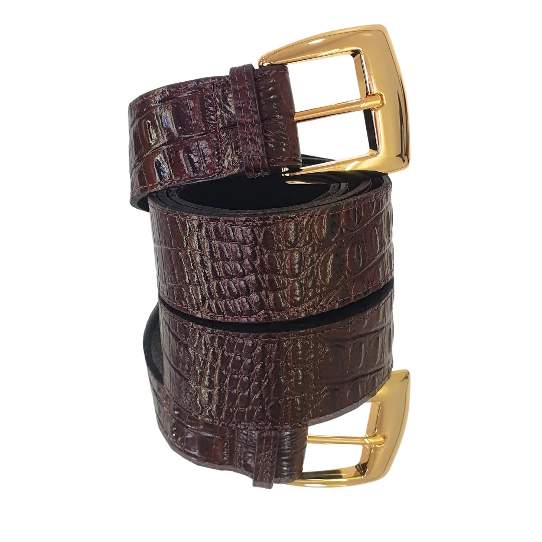 Cinto Couro Legítimo Marrom Croco (3,5cm Larg)