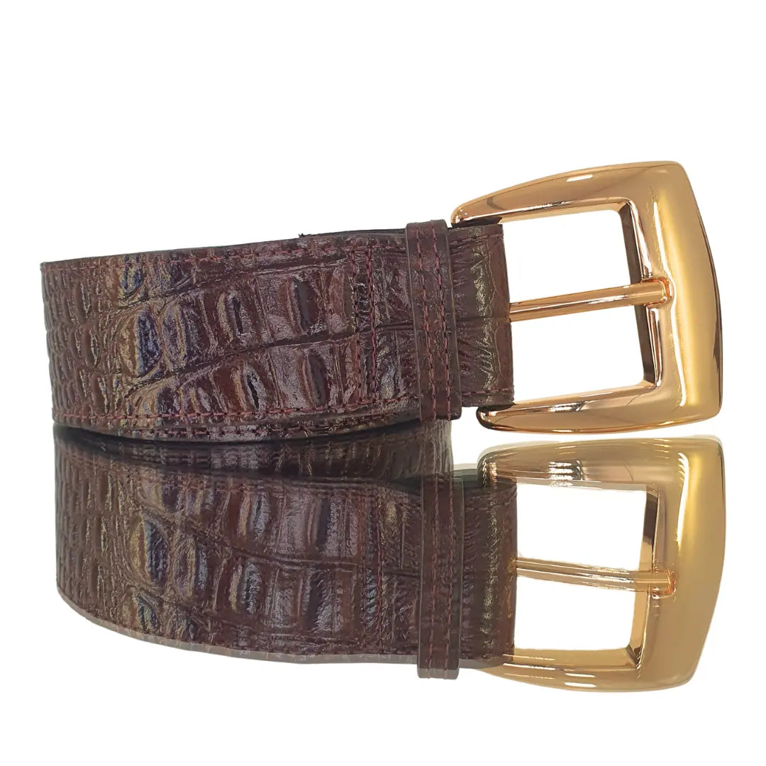 Cinto Couro Legítimo Marrom Croco (3,5cm Larg)