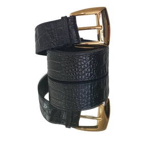 Cinto Couro Legítimo Preto Croco (3,5cm Larg)