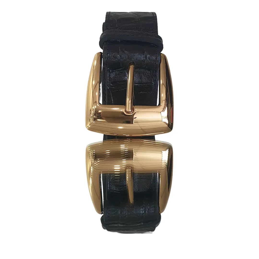 Cinto Couro Legítimo Preto Croco (3,5cm Larg)