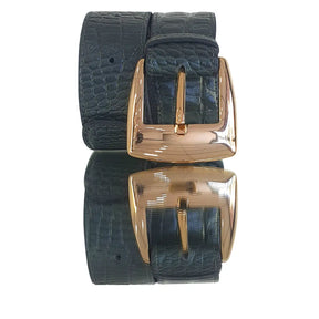 Cinto Couro Legítimo Verde Militar Croco (3,5cm Larg)