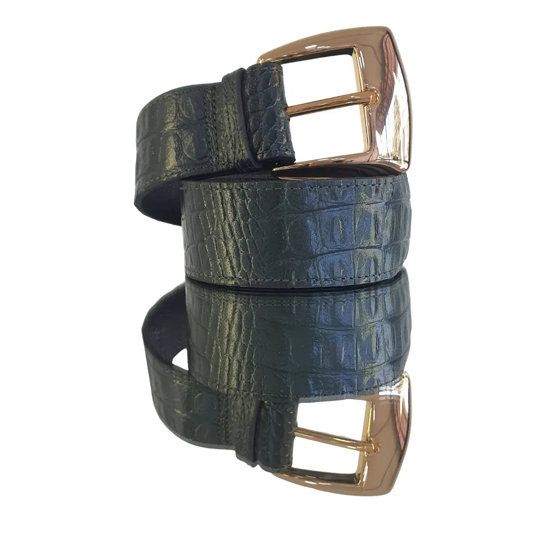 Cinto Couro Legítimo Verde Militar Croco (3,5cm Larg)