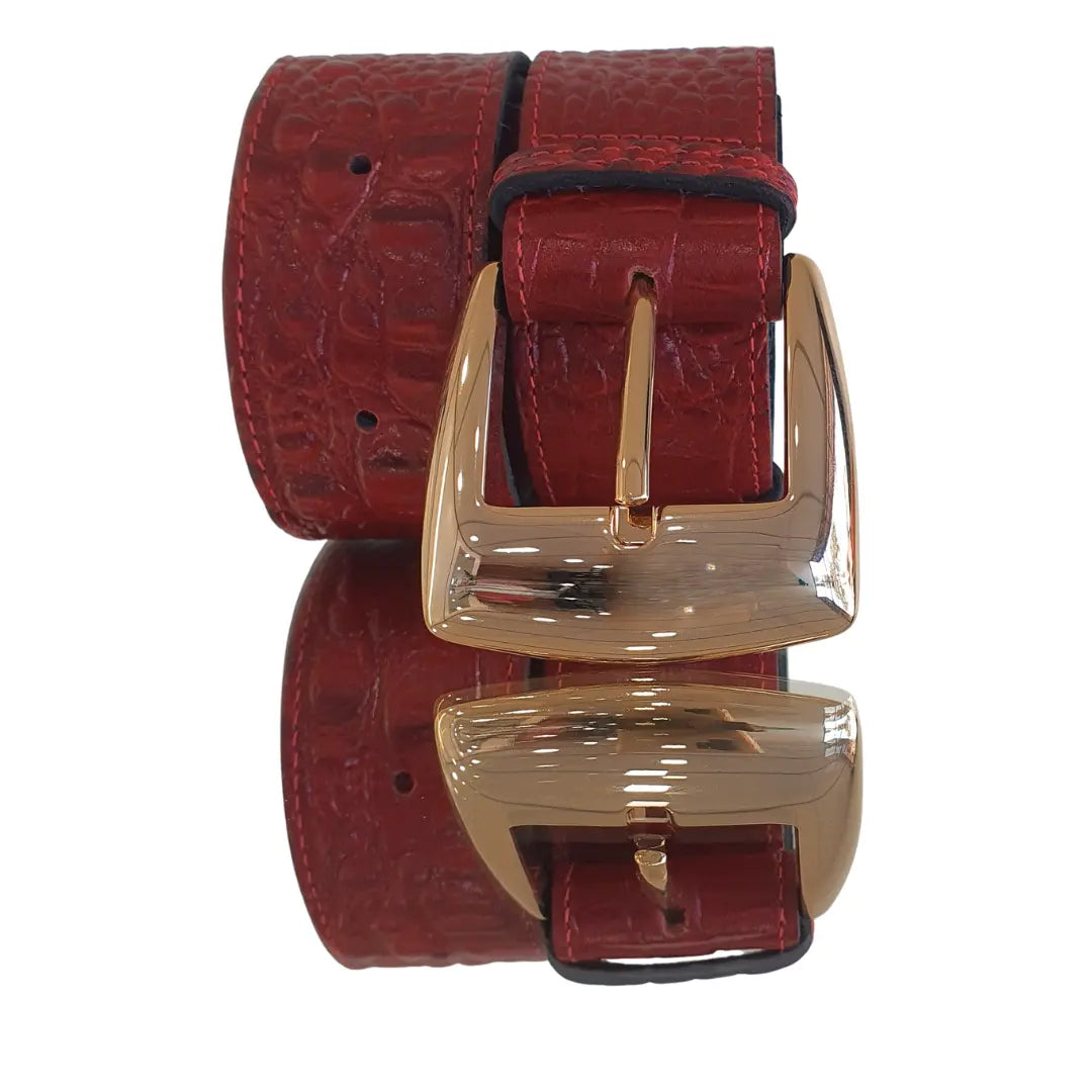 Cinto Couro Legítimo Vermelho Croco (3,5cm Larg)