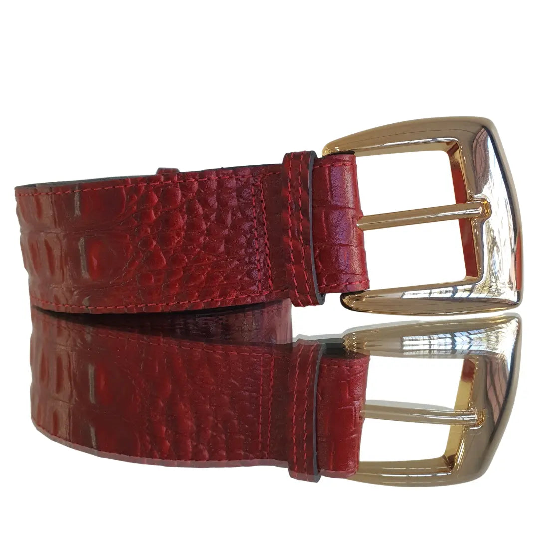 Cinto Couro Legítimo Vermelho Croco (3,5cm Larg)