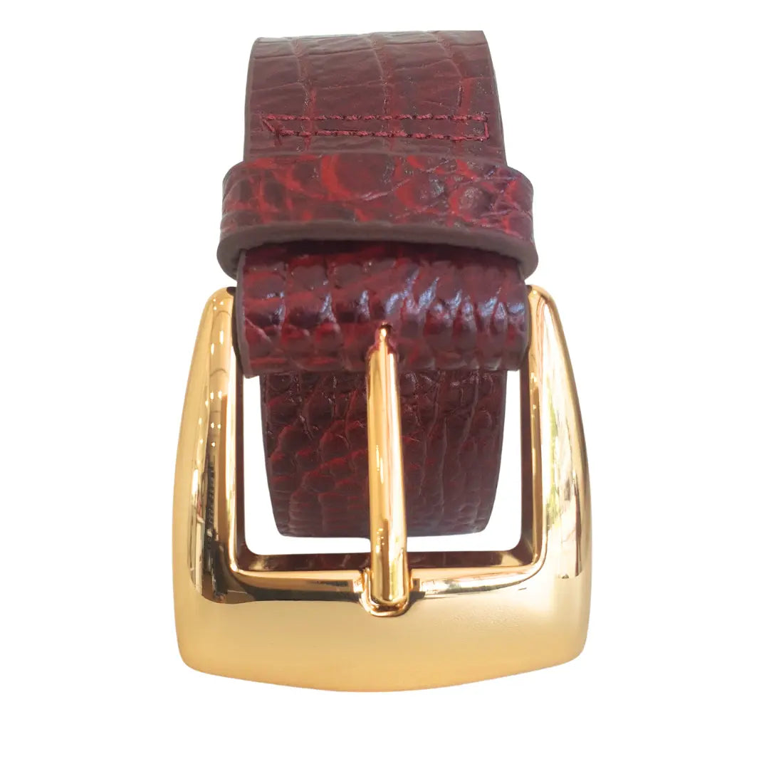 Cinto Couro Legítimo Marsala Croco (3,5cm Larg)