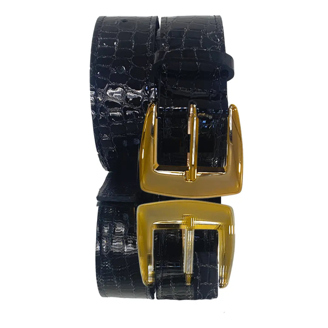 Cinto Couro Legítimo Preto Verniz Croco (3,5cm Larg)