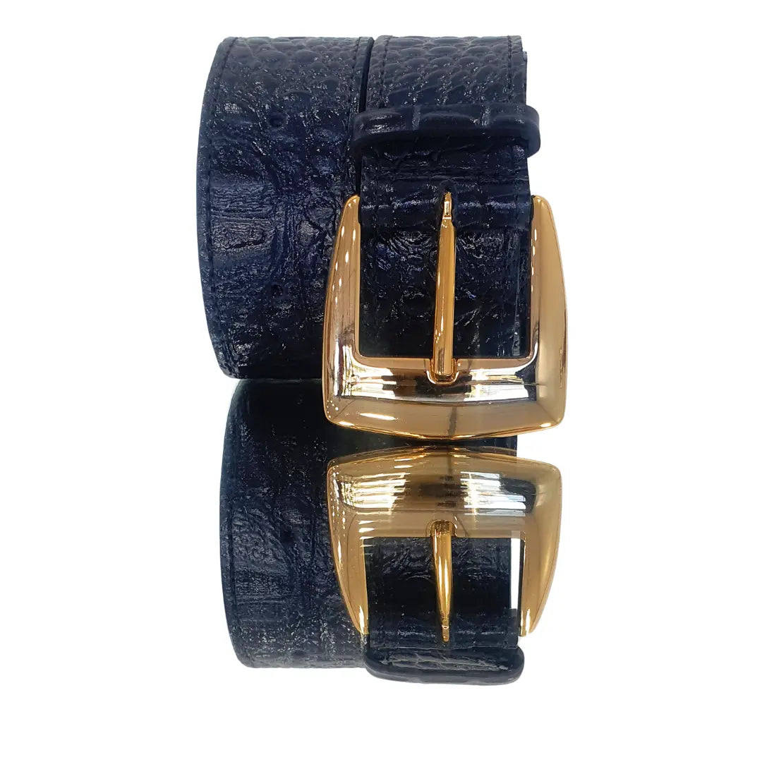 Cinto Couro Legítimo Azul Marinho Croco (3,5cm Larg)