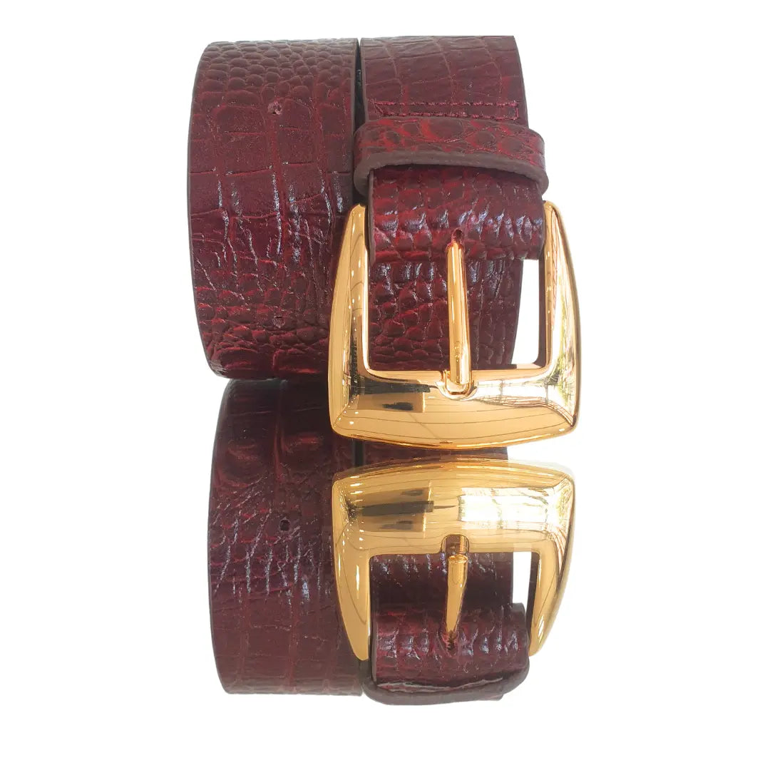 Cinto Couro Legítimo Marsala Croco (3,5cm Larg)