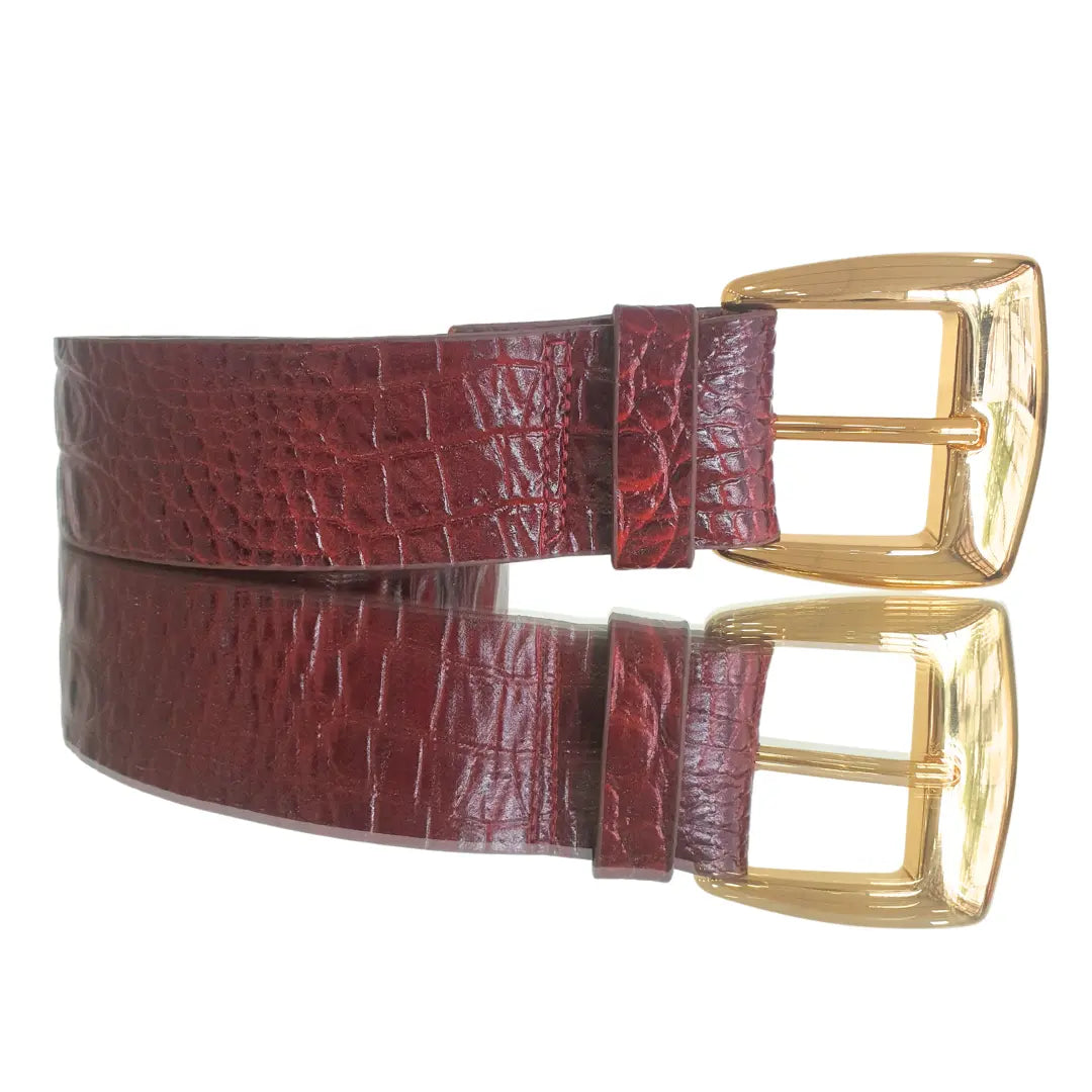 Cinto Couro Legítimo Marsala Croco (3,5cm Larg)