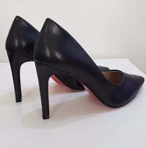 Scarpin Preto Fosco Salto Alto 10cm Sola Vermelha