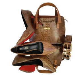 Bolsa Couro Legítimo Caramelo Croco Com Alça Transversal Removível