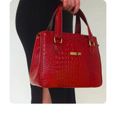 Bolsa Couro Legítimo Vermelho Croco Com Alça Transversal Removível