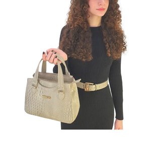 Bolsa Couro Legítimo Off White Croco Com Alça Transversal Removível