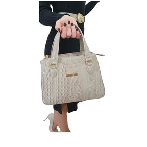 Bolsa Couro Legítimo Off White Croco Com Alça Transversal Removível