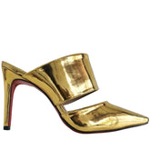 Mule Dourado Espelhado Salto Alto 10cm Sola Vermelha