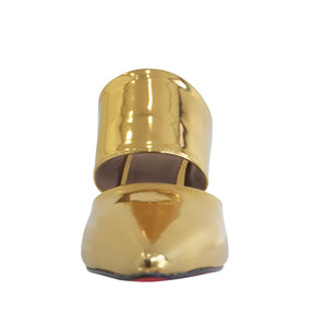 Mule Dourado Espelhado Salto Alto 10cm Sola Vermelha