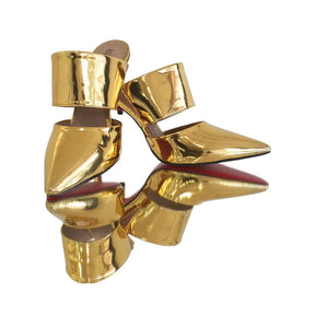 Mule Dourado Espelhado Salto Alto 10cm Sola Vermelha