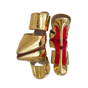Mule Dourado Espelhado Salto Alto 10cm Sola Vermelha