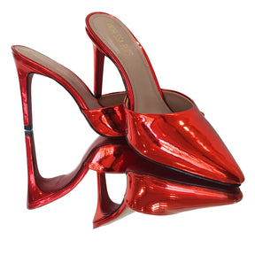 Mule Vermelho Candy Espelhado  Salto Alto 10cm Sola Vermelha