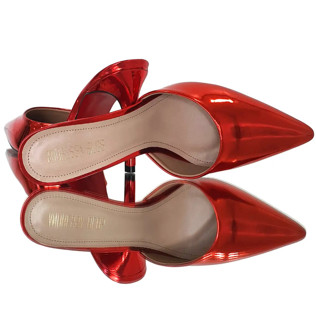 Mule Vermelho Candy Espelhado  Salto Alto 10cm Sola Vermelha