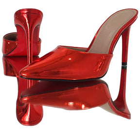 Mule Vermelho Candy Espelhado  Salto Alto 10cm Sola Vermelha
