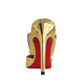 Mule Dourado Espelhado Salto Alto 10cm Sola Vermelha
