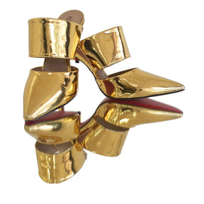 Mule Dourado Espelhado Salto Alto 10cm Sola Vermelha