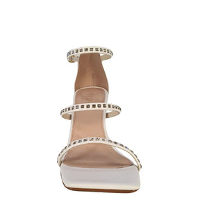Sandália Branca Tiras Strass Salto Taça 10cm Sola Bege