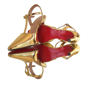 Scarpin Aberto Dourado Espelhado Salto Alto 10cm Sola Vermelha