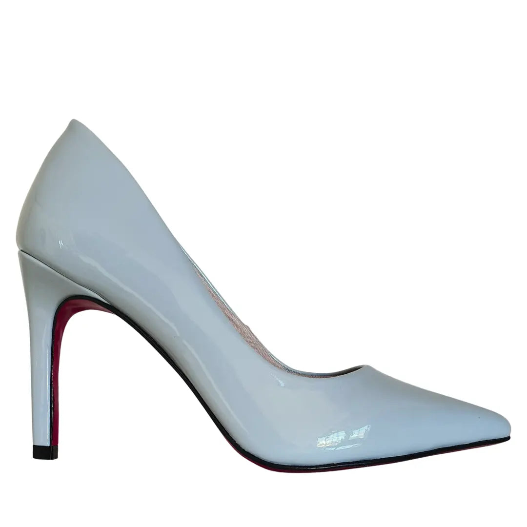 Scarpin Azul Claro Verniz Salto Alto 10cm Sola Vermelha