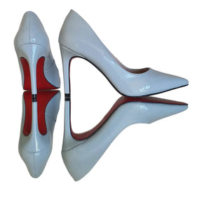 Scarpin Azul Claro Verniz Salto Alto 10cm Sola Vermelha