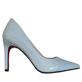 Scarpin Azul Claro Verniz Salto Alto 10cm Sola Vermelha