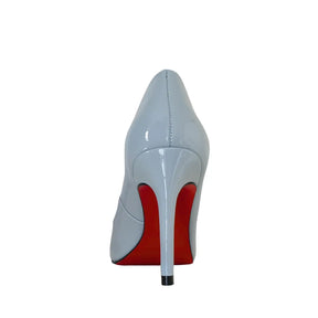 Scarpin Azul Claro Verniz Salto Alto 10cm Sola Vermelha