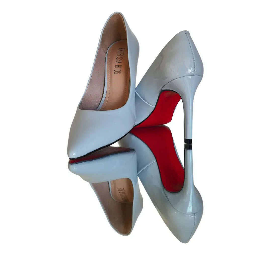 Scarpin Azul Claro Verniz Salto Alto 10cm Sola Vermelha