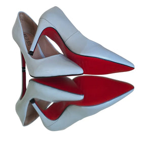 Scarpin Azul Claro Verniz Salto Alto 10cm Sola Vermelha