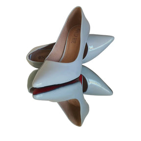 Scarpin Azul Claro Verniz Salto Alto 10cm Sola Vermelha