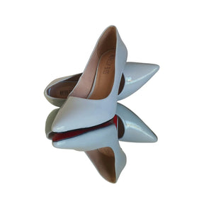 Scarpin Azul Claro Verniz Salto Alto 10cm Sola Vermelha