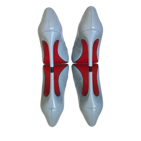 Scarpin Azul Claro Verniz Salto Alto 10cm Sola Vermelha