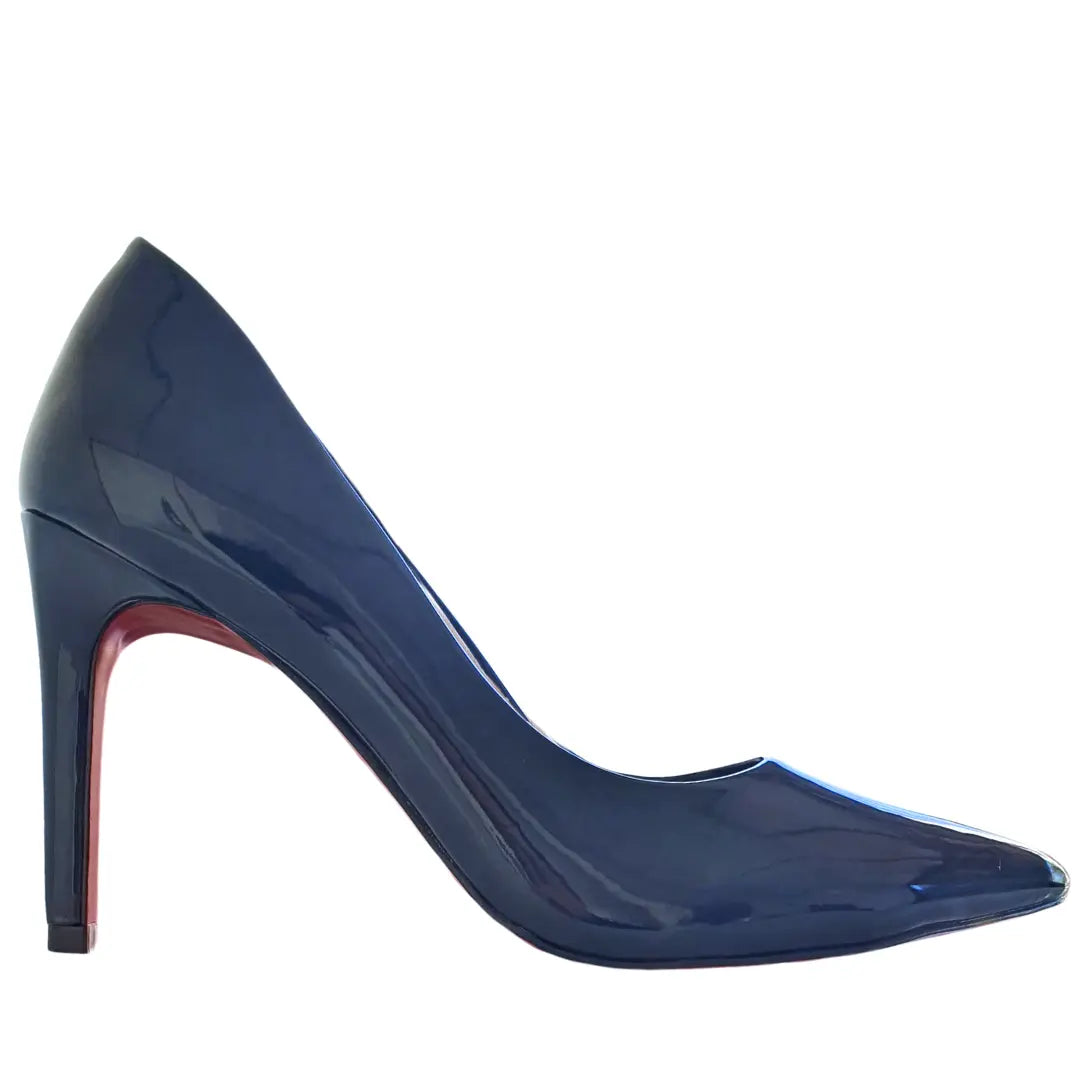 Scarpin Azul Marinho Verniz Salto Alto 10cm Sola Vermelha