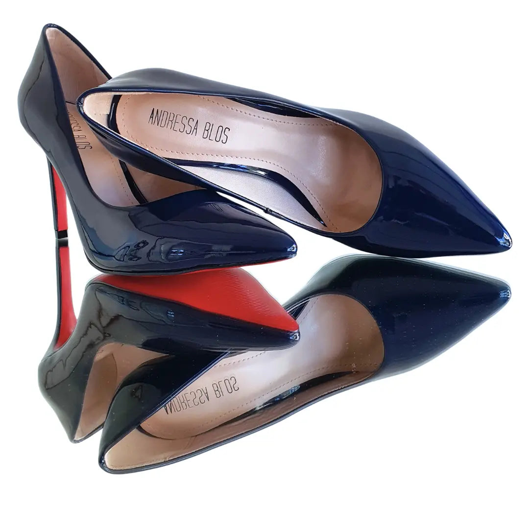 Scarpin Azul Marinho Verniz Salto Alto 10cm Sola Vermelha