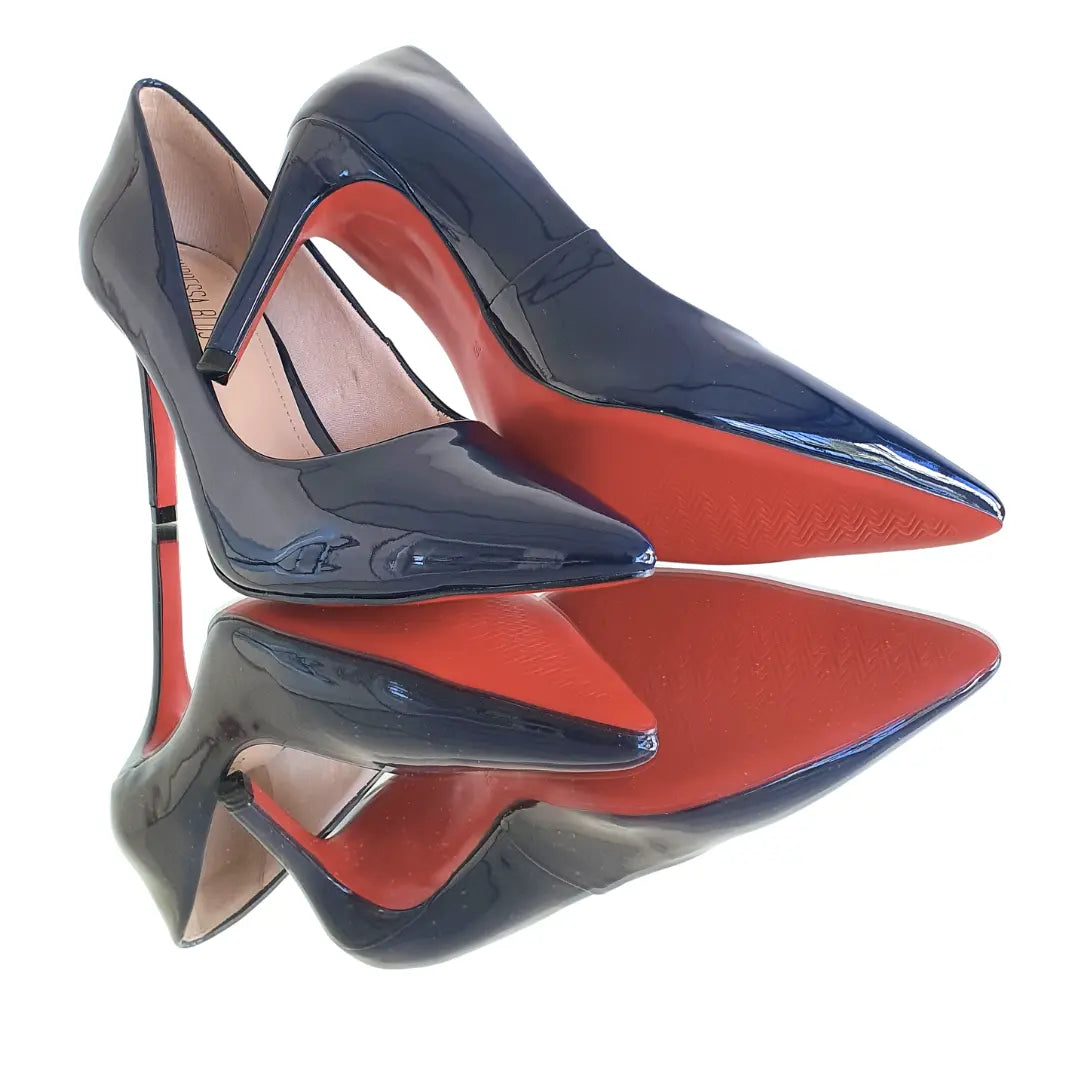 Scarpin Azul Marinho Verniz Salto Alto 10cm Sola Vermelha