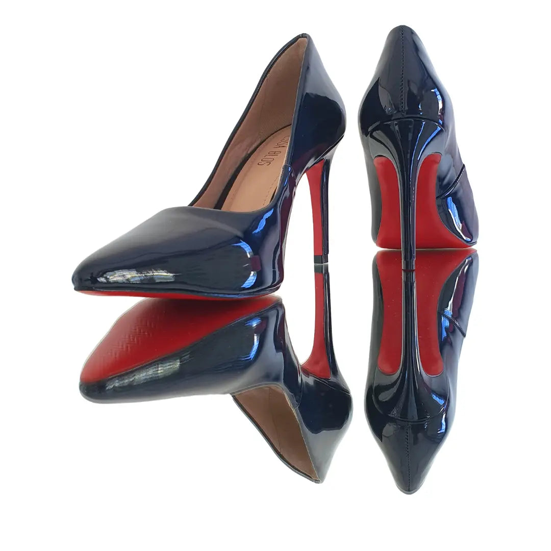 Scarpin Azul Marinho Verniz Salto Alto 10cm Sola Vermelha
