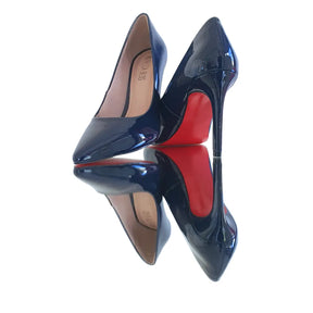 Scarpin Azul Marinho Verniz Salto Alto 10cm Sola Vermelha