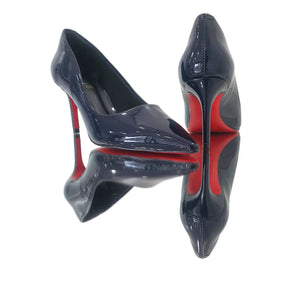 Scarpin Azul Marinho Verniz Salto Alto 8cm Sola Vermelha