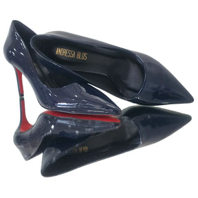 Scarpin Azul Marinho Verniz Salto Alto 8cm Sola Vermelha